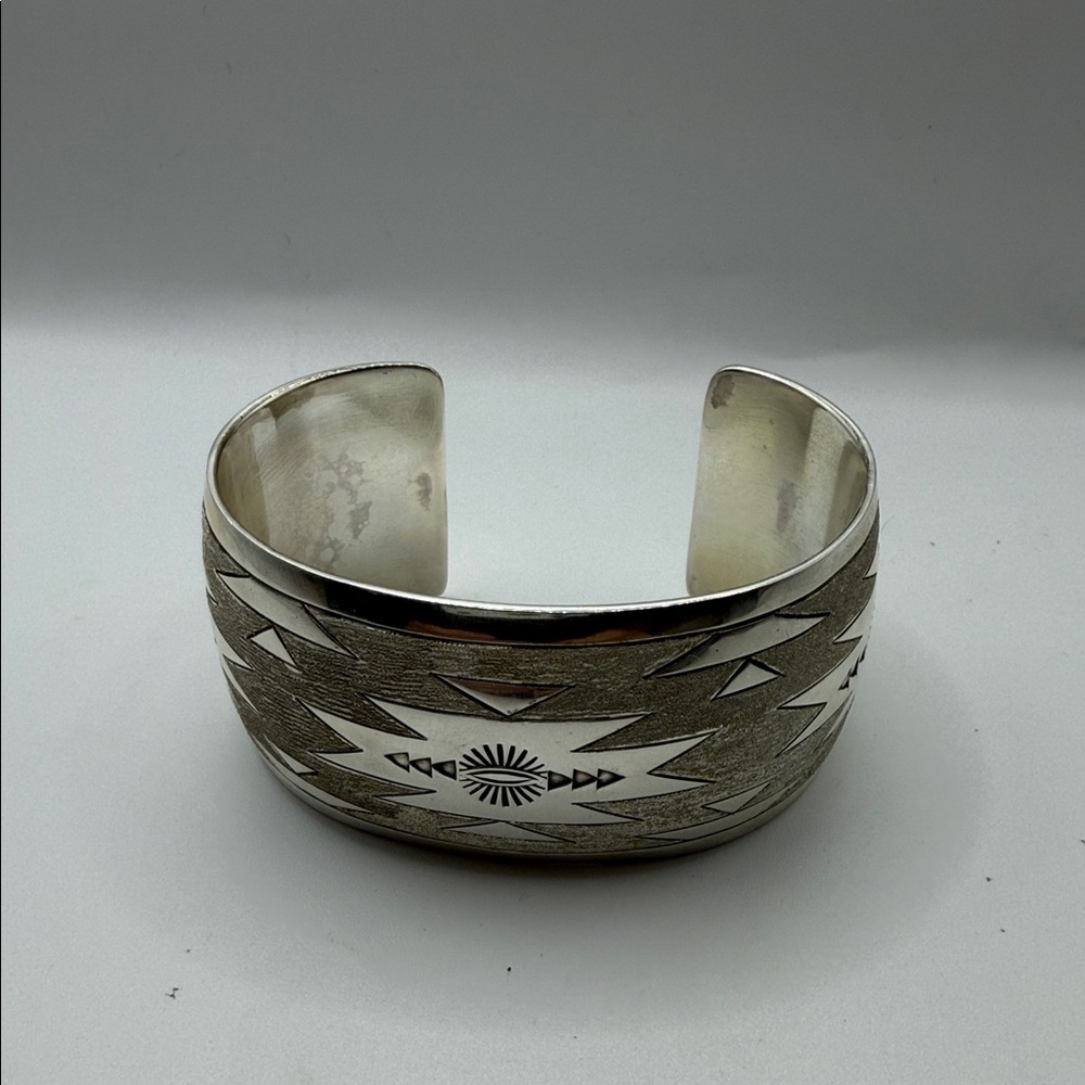 Southwestern Etched Sterling-Color Cuff Bracelet - Silver Tone